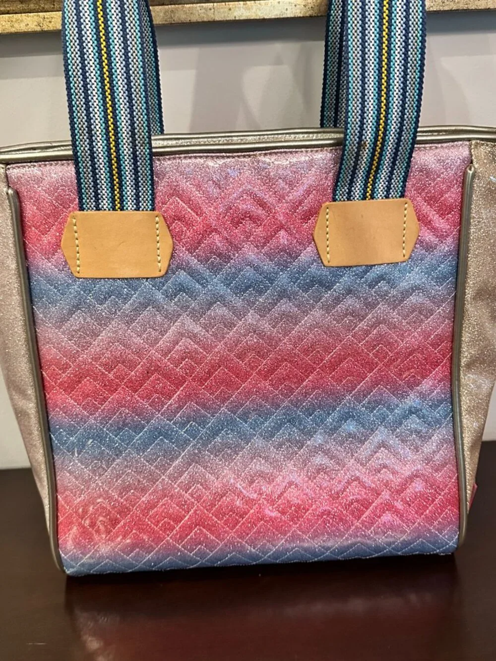 Consuela Nico Classic Tote Pink Blue Quilted Glitter Bag 13